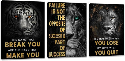 Inspirational Motivational Posters - Framed Canvas Art Set for Office, Living Room, Bedroom - (36''W x 16''H)