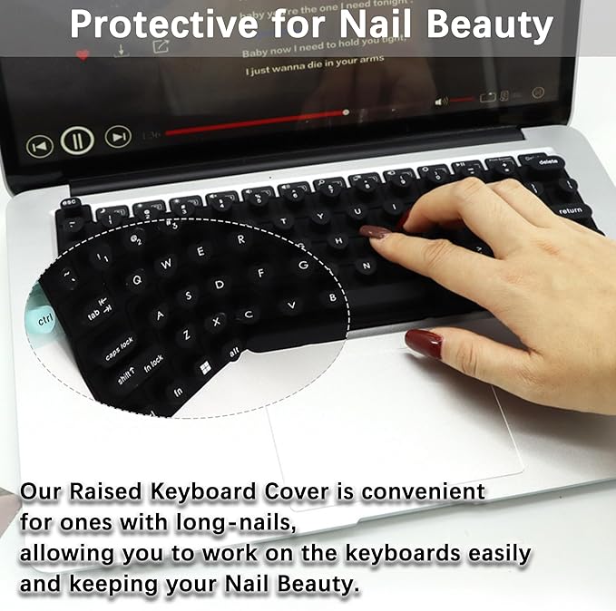 Raised Keyboard Cover for Long Nails, Heart Shaped Keyboard Protective Cover Nail Beauty Keyboard Compatible with HP EliteBook x360 G9 14" etc. (Black)