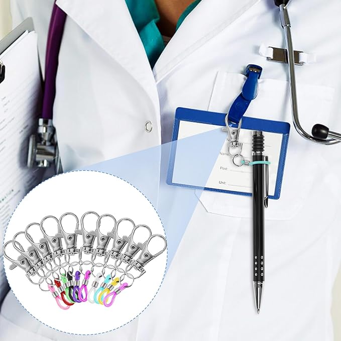 GAQWOK 10PCS Retractable Pen Holders - Clip on Pens for Badge Reel, Perfect Pen Holder for Lanyard, Nurses, and X-ray Marker Holder