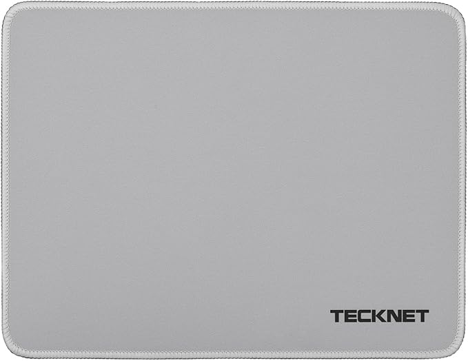 TECKNET Mouse Pad with Anti-fray Stitching, Waterproof Surface & Non-Slip Rubber Base with Stitched Edges Gaming Mouse Mat for Laptop，Compatible with Laser and Optical Mice - Grayish White