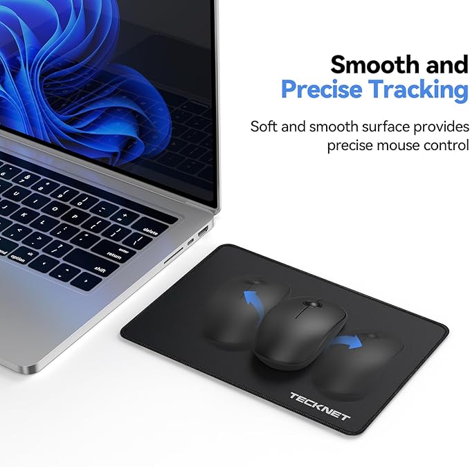 TECKNET 2 Pack Mouse Pad with Anti-fray Stitchin, Waterproof Surface & Non-Slip Rubber Base with Stitched Edges Gaming Mouse Mat for Laptop，Compatible with Laser and Optical Mice - Black