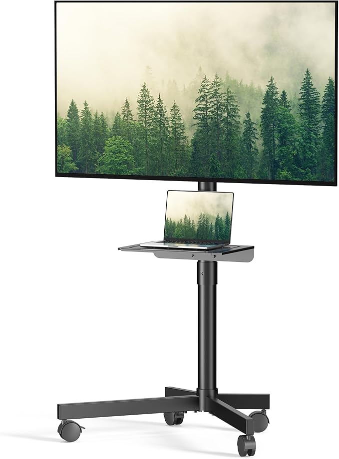 Mobile TV Cart Rolling TV Stand for 23-60 Inch LCD LED OLED Flat Curved Screens up to 88 lbs, Height Adjustable Portable TV Cart with Shelf/Wheels, Outdoor TV Stand Mount, Max VESA 400x400mm, Black