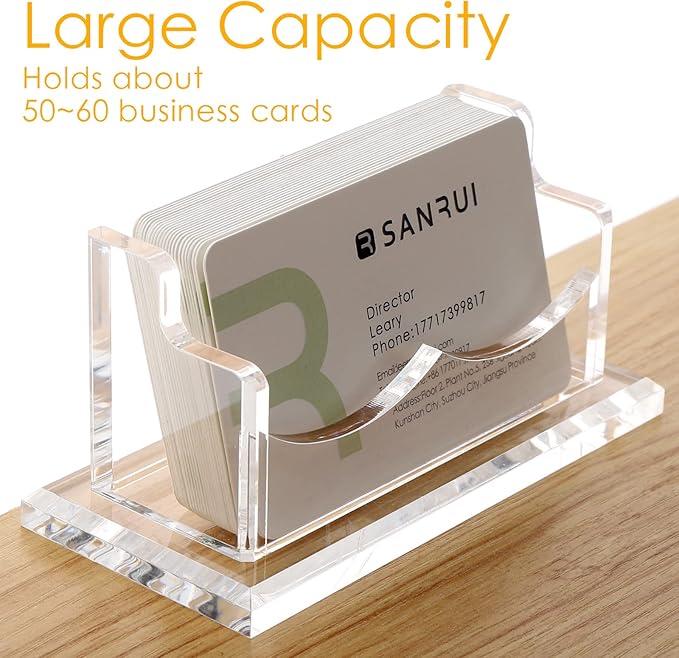 SANRUI Acrylic Business Card Holder for Desk, Horizontal Business Card Display Stand, Clear Business Card Holder Stand, Fits 50~60 Business Cards（Patent No.:US D1,000,519 S）