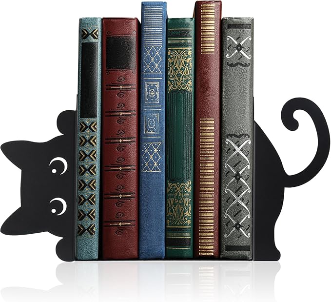 Geelin Peeping Cat Metal Bookends Set of 2 Cute Book Ends for Shelves Decorative Bookshelf Home Office Desk Bookshelf Decor Gift for Cat Lovers and Reading Enthusiasts