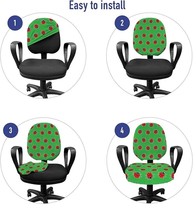 Ambesonne Entomology Office Chair Slipcover, Cartoon Style Repetitive Ladybugs on a Meadow, Protective Stretch Decorative Fabric Cover, Standard Size, Red Green