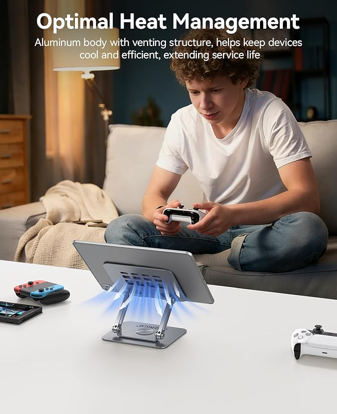 ORICO 360° Rotating Tablet Stand for iPad up to 12.9 Inch, Foldable Tablet Stand for Desk, Aluminum Alloy, Compatible with iPad Pro/Air/Mini, Kindle, Galaxy Tab, Fire, iPhone, Switch - FB2, Gray