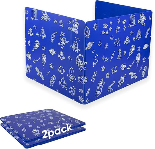 2-Pack Desk Dividers for Students, 3-Fold Privacy Screens, Durable Waterproof Plastic Study Boards, Easy Clean Classroom Shields for Schools,Teacher Supplies & Student Desk Organizers, Blue