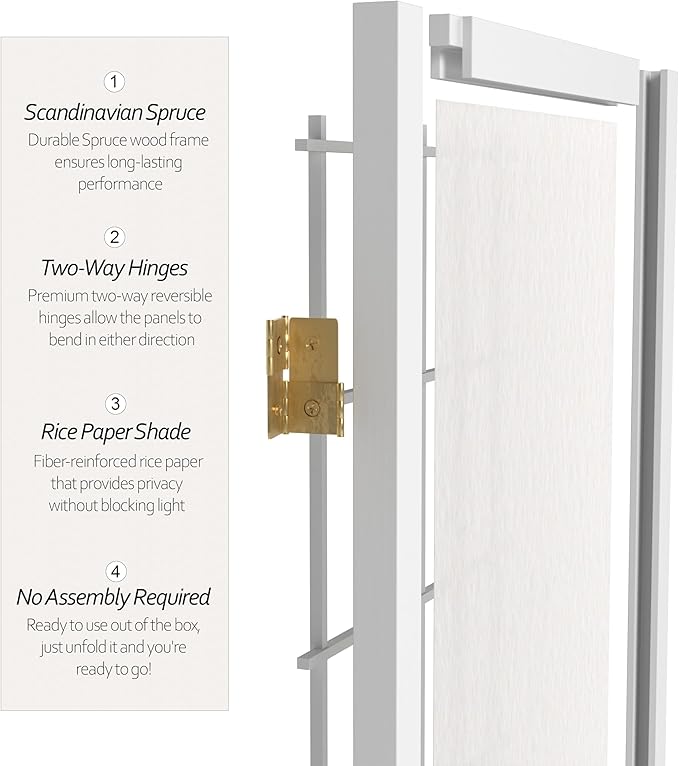 2 ft. Short Desktop Window Pane Shoji Screen - White - 4 Panels