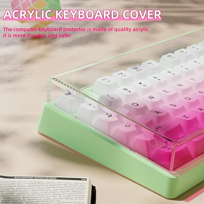 ATTACK SHARK KC03 Acrylic Clear Transparent Keyboard Cover(13.9 * 5 * 0.9 inch) with Dustproof Waterproof Anti-hit Anti-cat Protective Case for Standard 87Key Mechanical Gaming Keyboard Pink