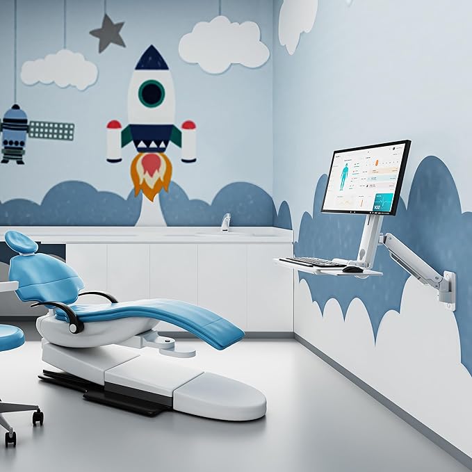 Mount-It! MedHub Wall-Mounted Medical Workstation – Height Adjustable Monitor & Keyboard Arm with Folding Tray, Sliding Mouse Pad, VESA Mount – Ideal for Clinics, Exam Rooms & Dental Environments