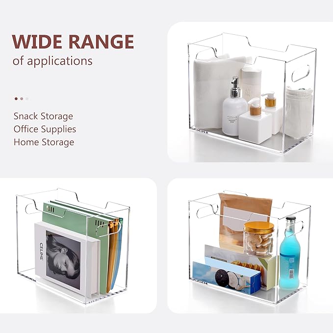 DINGHUO Hanging File Organizer, Acrylic File Holder with Handles, No Assembly Required, Clear File Crate Storage Box for Desk Office, Fits Standard Letter Size 8.5"x11" Folders