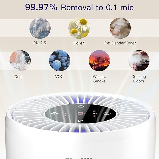 Aircillin 2 Pack Air Purifiers for Bedroom H13 True HEPA Air Filter Cleaner, Odor Eliminator, Remove Smoke Dust Pollen Pet Dander, Night Light For Home Living Room Dorm, Quiet 24dB Filtration System