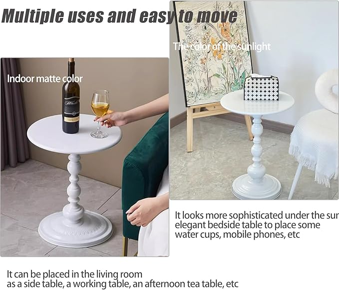 Pedestal White Metal Side Table, Sofa Coffee Table, Small TV Tray Table for The Sofa In the Living Room and Bedroom, Mini Coffee Table is Lightweight and Convenient to Move, 20.47 (H) *13.77 (W)