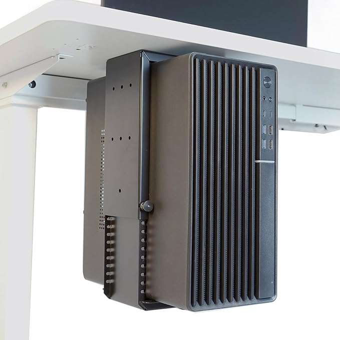 Universal Wall or Under Desk CPU Mount, PC/NAS Bracket – 4.5 to 9.2 inch Wide Computer Holder, Space-Saving Design with Safety Lock,Max Load 32Lbs