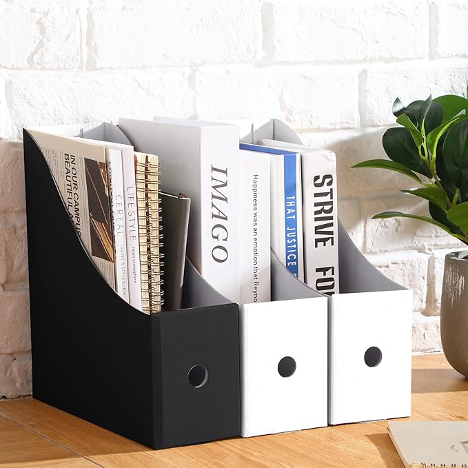 Thenshop 24 Pcs Cardboard Magazine File Holder Organizer, Desk File Organizer Box Foldable Book Bin Papers Storage Folder with Label for School Classroom Office Supplies(Classic,Black and White)