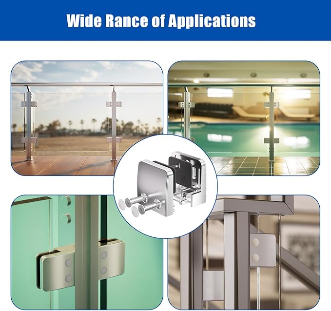 Glass Clamp,4PCS Stainless Steel 304 Brushed Glass Holder Shelf Bracket for 5/16 "-1/2" Thick for Railing, Stairs Holder