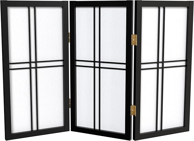 2 ft. Short Desktop Double Cross Shoji Screen - Black - 3 Panels