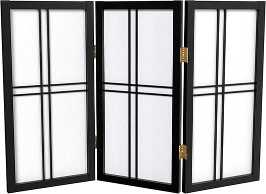 2 ft. Short Desktop Double Cross Shoji Screen - Black - 3 Panels