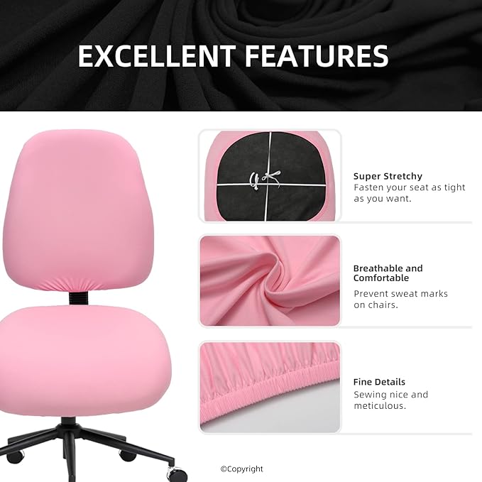 Super Stretchable Separate Office Chair Seat Covers - Universal Spandex Computer Chair Slipcover - 180GSM Washable Rotating Backrest Coverings & Cushion Protectors for Dogs, Cats, Pets