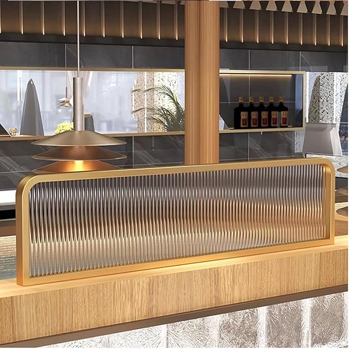 Countertop Low Fence Divide,Restaurant Decorative Partitions Grille,Dividers for Dining Areas,Gold Stainless Steels Frame Tempered Glass Panel(31.5 * 11.8IN)