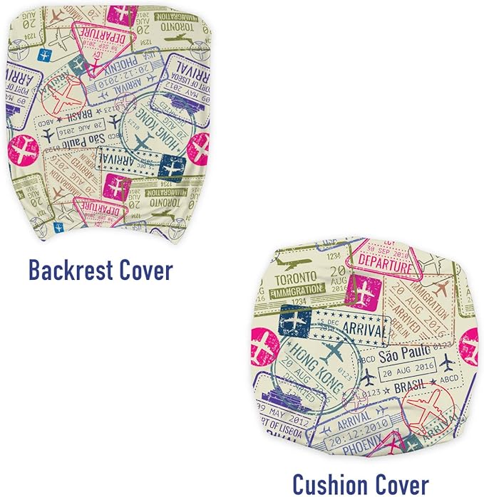 Ambesonne Travel Office Chair Slipcover, Passport and Visa Stamps Illustration of Toronto Hong Kong Berlin Print, Protective Stretch Decorative Fabric Cover, Standard Size, Eggshell Pink