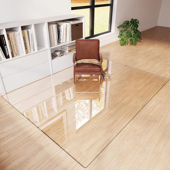 Tempered Glass Chair Mat 80"x60" – Ultra-Clear Office Chair Mat for Hardwood Floors & Low-Pile Carpets – Heavy-Duty 0.2" Scratch-Resistant Surface with Non-Slip Pads – Supports 1,000 lbs