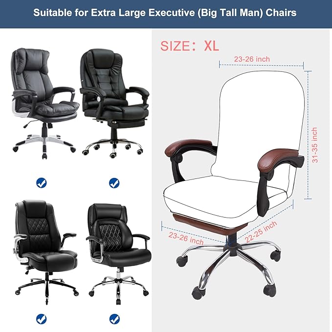NeColorLife Office Chair Cover with Armrest Covers Stretchable - Zippered High Back Seat Cover for Extra Large Executive Desk Chairs, Big Tall Man(X-Large Size, Coffee)