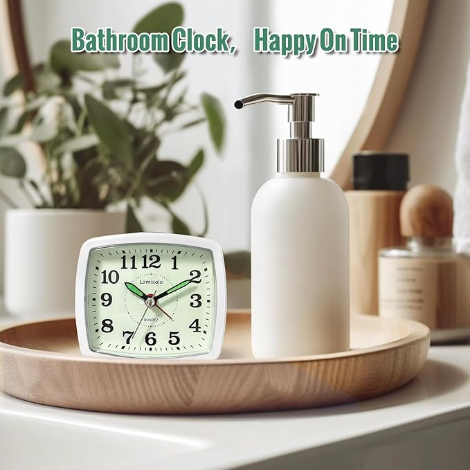 Lamisola Battery Analog Travel Alarm Clock, Small Clock for Bedroom, Desk Table Shelf Clocks for Room Office Bathroom Vanity, Aesthetic Retro Clocks for Kids Teen Seniors, Mint
