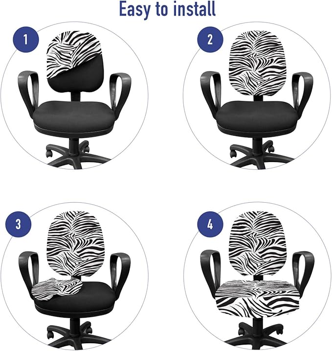 Ambesonne Zebra Print Office Chair Slipcover, Striped Zebra Animal Print Nature Wildlife Inspired Simplistic Illustration, Protective Stretch Decorative Fabric Cover, Standard Size, Black White
