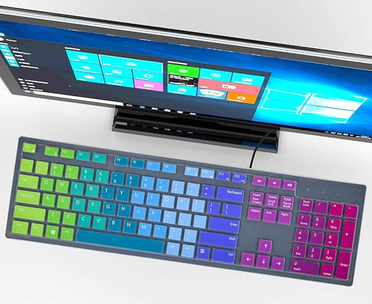 Keyboard Cover Skin for Dell KM636 Wireless/KB216 KB216p KB216d Wired Keyboard/Dell Optiplex 5250 3050 3240 5460 7450 7050,Dell Inspiron AIO 3475/3670/3477 All-in one Desktop Keyboard Skin-Rainbow