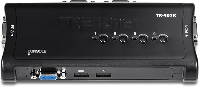 TRENDnet 4-Port USB KVM Switch, TK-407K, Control Up to 4 Computers, Windows, Linux, Mac OS Compliant, 2048 x 1536 VGA Resolution, NDAA & TAA Compliant, KVM Cables Included, Black