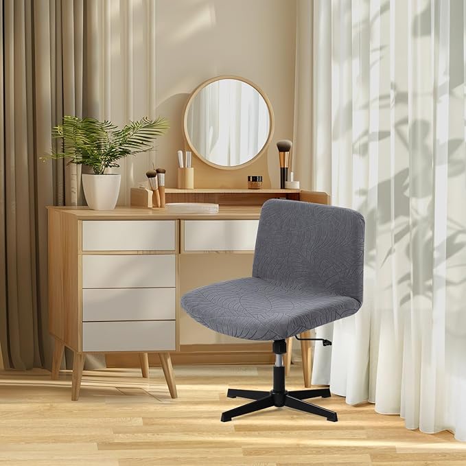 Fuloon Criss Cross Chair Cover, Waterproof, Stretchable, Solid Jacquard, Suited for Armless/Office/Desk/Mid Back Wide Seat/Computer/Task/Vanity/Accent Chair (Leaves -Shaped Jacquard, Dark Grey)