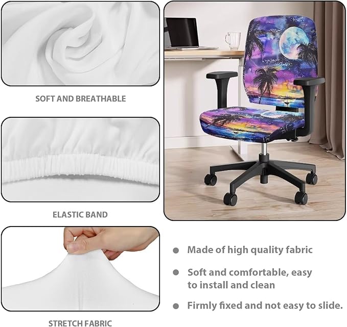 Tropical Palm Tree Computer Chair Cover Stretchable Office Chair Covers 2 Piece Universal Fit Most Wheelchairs,Computer Chairs,Gaming Chairs Washable Office Chair Slipcovers Protector Moon