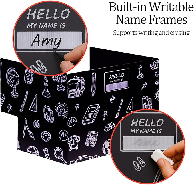 25-Pack Desk Dividers for Students with Privacy Shields, Ergonomic Arms Cutouts & Erasable Name Frames - Waterproof & Easy-to-Clean Test Dividers for Classroom, Exams, Office (Black)