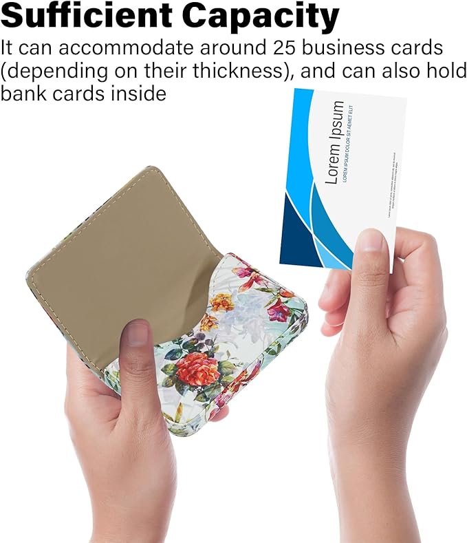 Business Card Holder，PU Leather Business Card Case Color Printing Pattern Card Holder Wallet，Pockets Magnetic Credit Card Holders for Men and Women - Flamingo