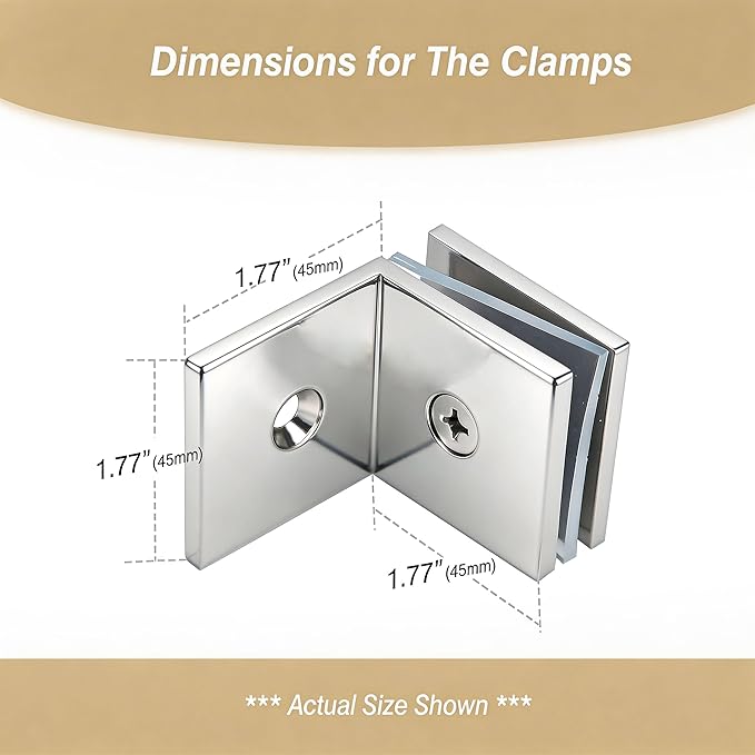Brass Glass Clamp, for 5/16"–1/2" (8–12mm) Glass, Wall or Floor Mount Fixed Clips, Chrome Finish