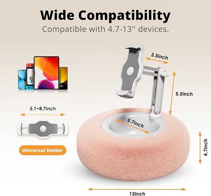 SupeDesk Tablet Pillow Stand for Reading, Adjustable Tablet Stand Phone Holder for Bed with Detachable Snack Bowl, Fits 4.7"-13" Kindle/Phones/Tablets, Watch Videos, Stream Media, Pink