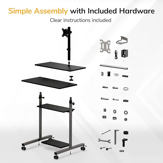 Mount-It! Mobile Computer Cart with Monitor Mount for Screen up to 32", Portable Desk on Wheels, Rolling Laptop Stand Teachers, Office, Classroom, Rise up to 53", Projector, Podium, Keyboard Tray