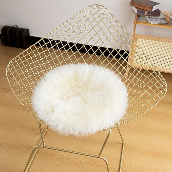 LLB Sheepskin Chair Pads - Office & Dining Room Chair Cushions (16.5" Round, Pack of 1), Ivory White
