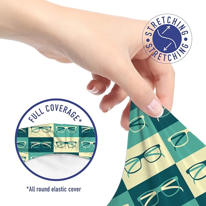 Ambesonne Indie Office Chair Slipcover, Pattern with Eyeglasses in Vintage Style Hipster Cool Design Modern, Protective Stretch Decorative Fabric Cover, Standard Size, Green Blue