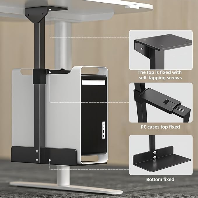 Under Desk and Wall Computer Mount, CPU Tower Holder Under Desk Mount Height & Width Adjustable, Computer Case Stand Holder Holds 46 lbs, PC Mount, Under Desk CPU Holder Mount, Black