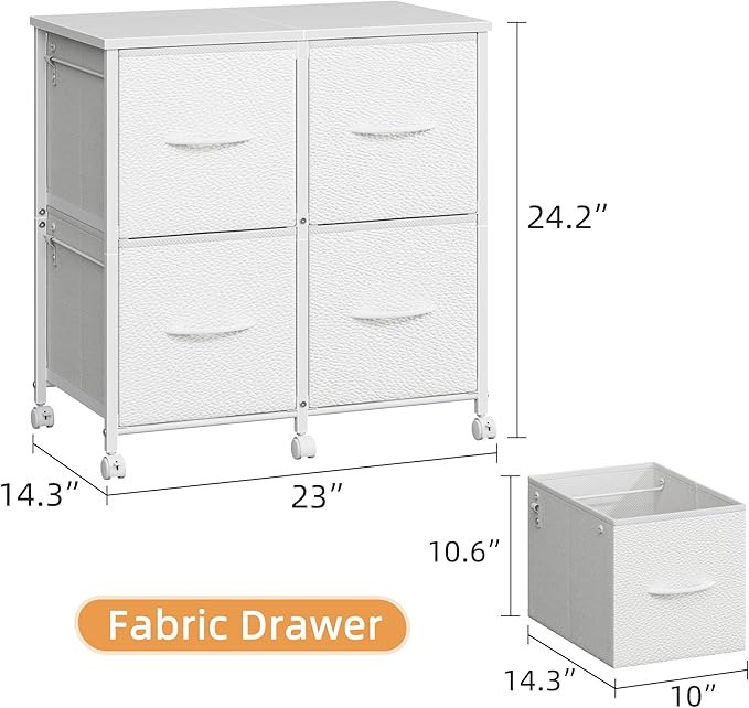 HIGDBFE 4 Drawer Lateral File Cabinet, Mobile Filing Cabinet for Large Printer, Home Office Functional Office Storage Cabinet & Printer Stand, Fits Letter/A4, White