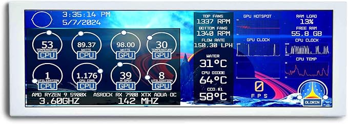VSDISPLAY 7.84 Inch 1280x400 IPS Mini Monitor Stretched Bar LCD Display with White Case as PC/Computer/Laptop Speed Temperature CPU GPU Monitoring Secondary Screen