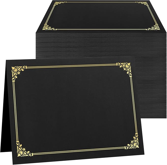 SUNEE Certificate Holders(Black, 150 Packs), Diploma Covers Gold Foil Border, for Letter Size 8.5x11 Certificates, Cardstock, Document Papers