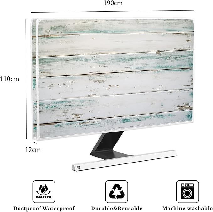 Waterproof Television Covers 80 Inch Anti-Static Anti-Scratch Protective Sleeve Compatible with PC Desktop and TV LCD LED Dust Cover for TV，Vintage Gray Wooden Board
