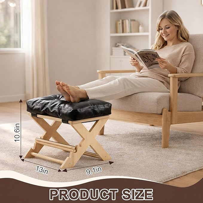 Unittype Double Step Foot Rest for Under Desk – Ergonomic Footrest with Massage Surface, Non-Slip Adjustable Wooden Foot Stool with Cushion for Improving Sitting Posture, Office Work & Home(Natural)
