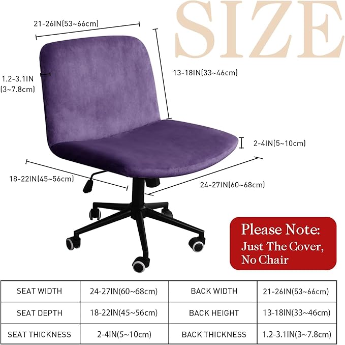 NICEEC Criss Cross Chair Cover Armless Office Dorm Desk Chair Covers Vanity Chair Covers Computer Mid Back Wide Seat Chair Without Arms Protector Spandex Stretch Slipcover Purple(No Chair Only Cover)