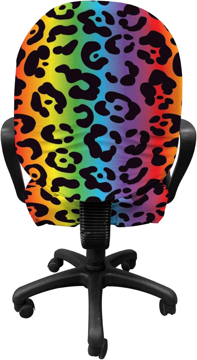 Ambesonne Leopard Print Office Chair Slipcover, Modernized Panther Leo Skin Wild Big Cats in Gradient Rainbow Tones Print, Protective Stretch Decorative Fabric Cover, Standard Size, Purple Black