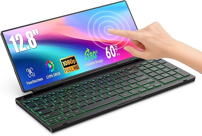 12.8" Portable Touchscreen Keyboard, Screen Extender with Silent Keyboard, USB-A Type-C Monitor for Laptop, Desktop, Mini PC, MacBook(Driver Need)