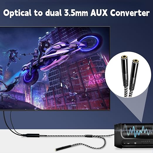 192KHz DAC Optical to Dual 3.5mm Converter,Optical Audio Cable to AUX Cable Adapter,Digital to Analog Audio Converter for HDTV DVD Set-top Boxes (from O-ptical to Dual 1/8 Only) Aux Cable - 2.8FT